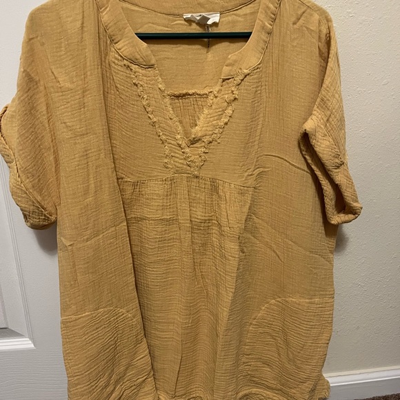 entro Tops - Entro Yellow V Neck Tunic Blouse